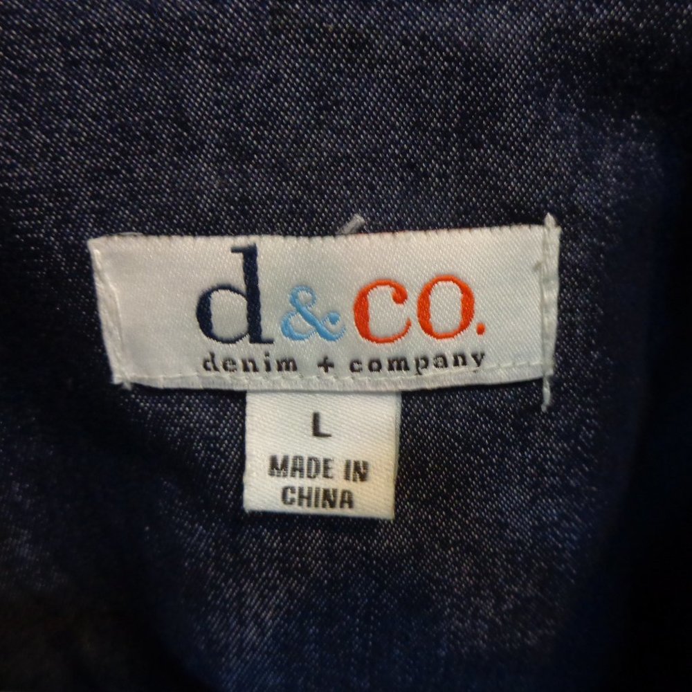 D & CO Women's Denim Jacket Cinch Waist Button Front Dark Wash sz L - Picture 5 of 5